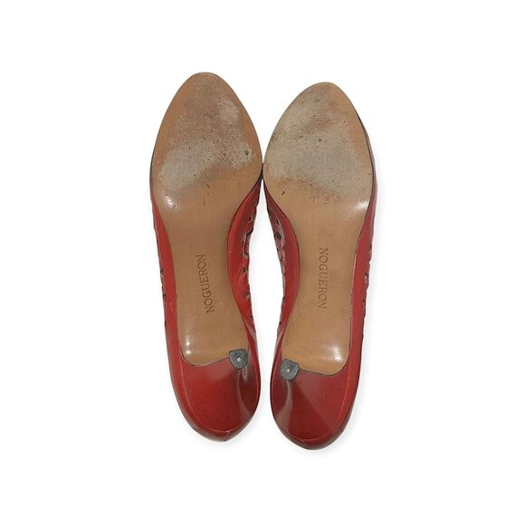 Vintage 1980s Nogueron Cherry Red Cut-Out Leather Pumps Made in Spain - Picture 8 of 13